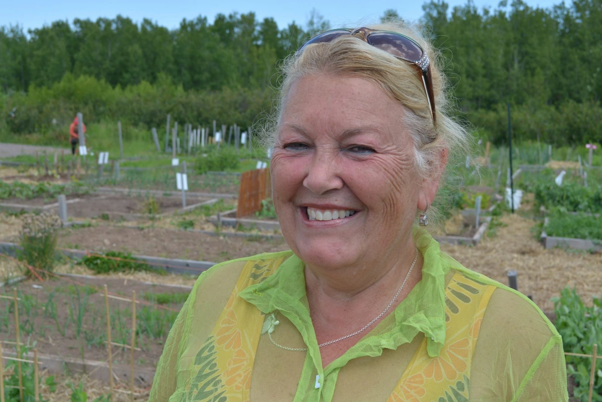 Odette smiling at the Greater Shediac Community Garden